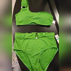 Ann Cole Kelly green 2 piece swim bikini size Large